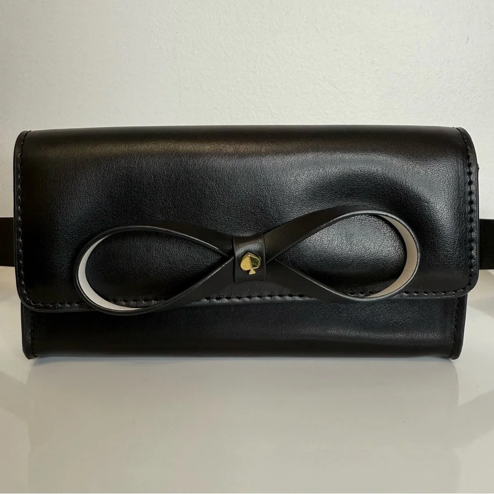Kate Spade New York Black Leather Bow Belt Wallet Bag Fanny Pack L/XL NEW Travel - Picture 3 of 14
